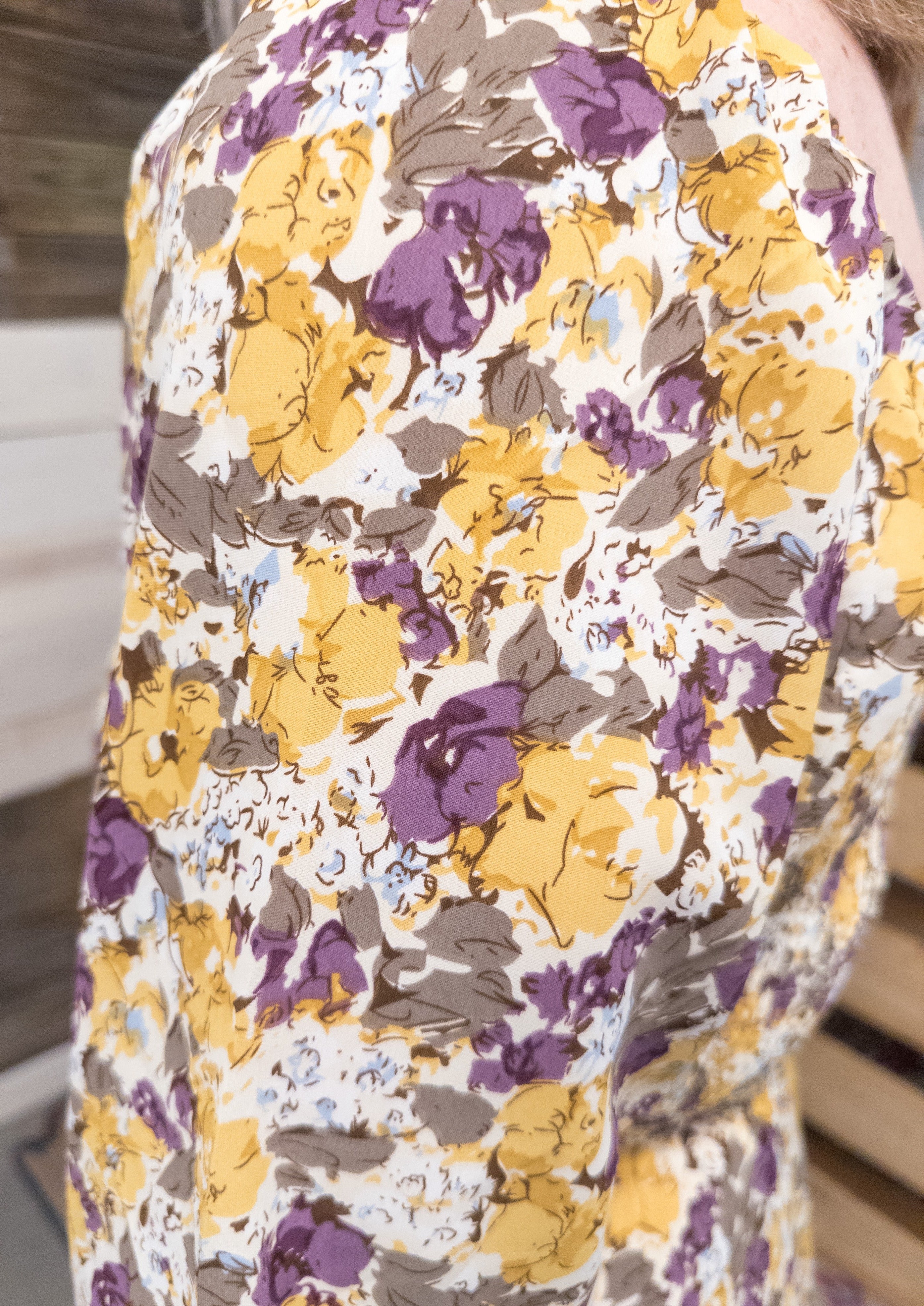 Purple and Yellow Floral Smocked Midi Dress