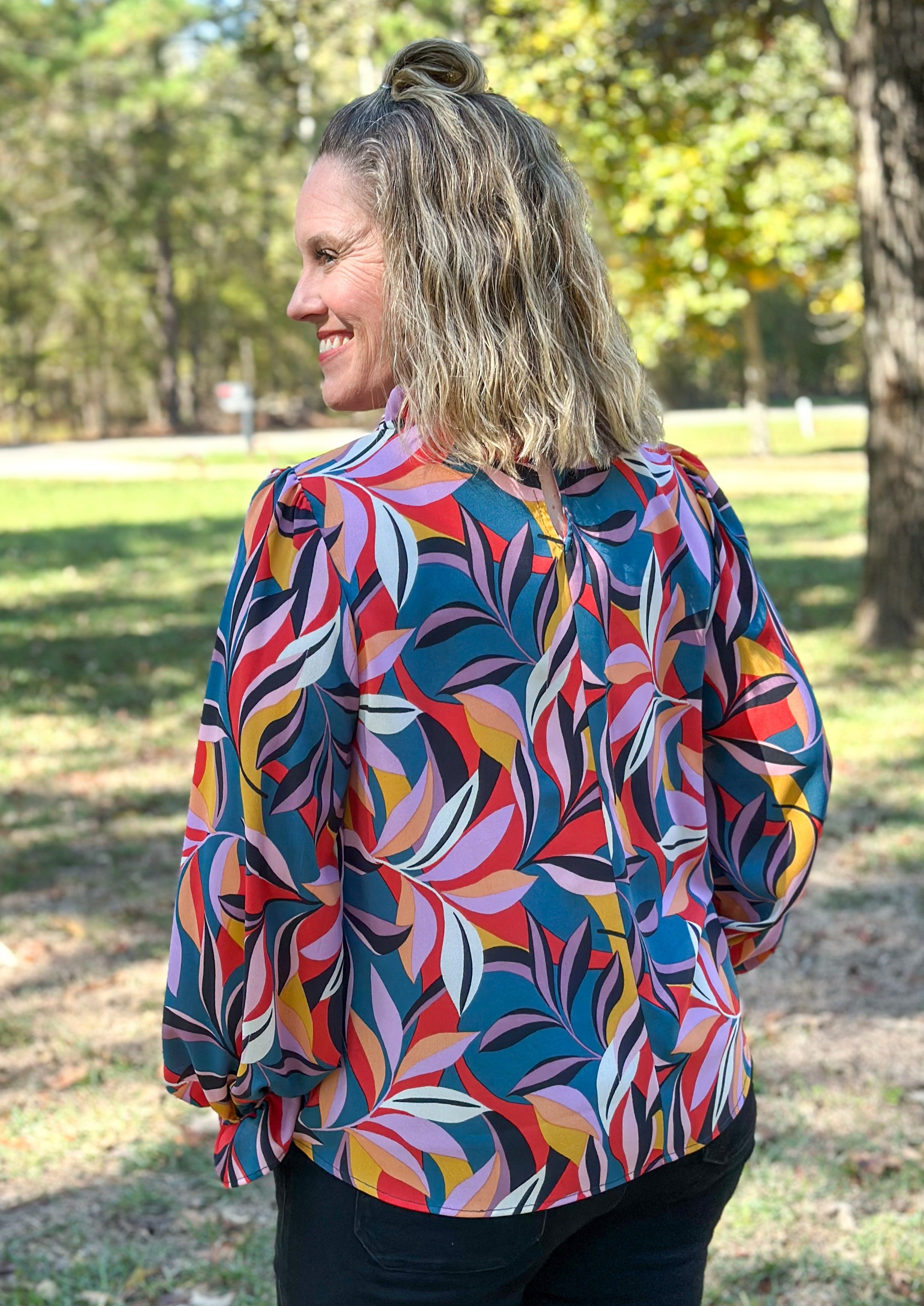 Frilled Mock Neck Long Sleeve Top