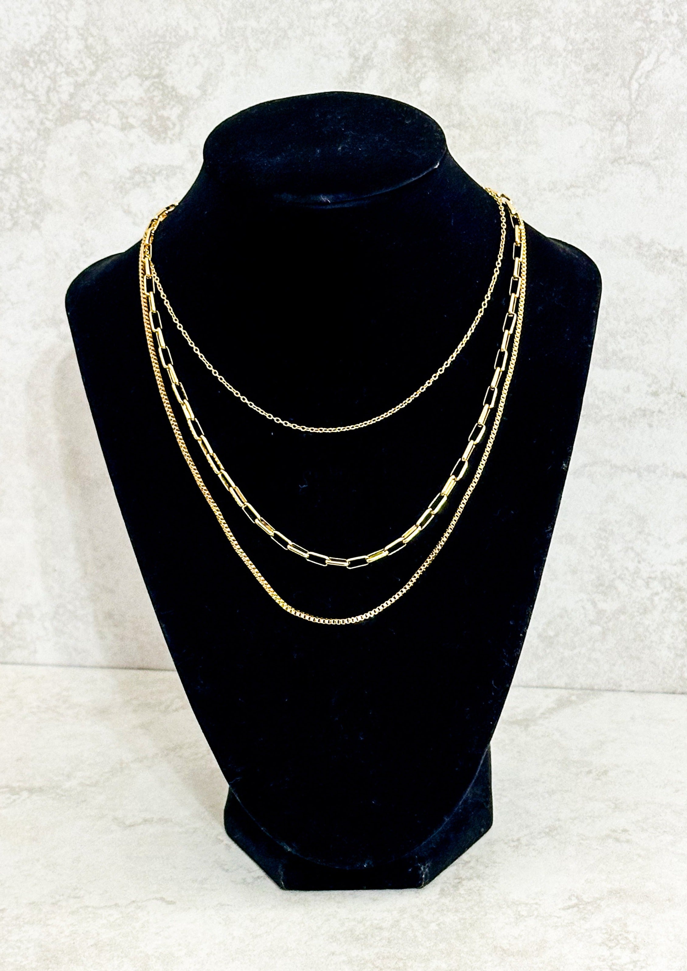 3 Layer Paperclip Necklace - Gold