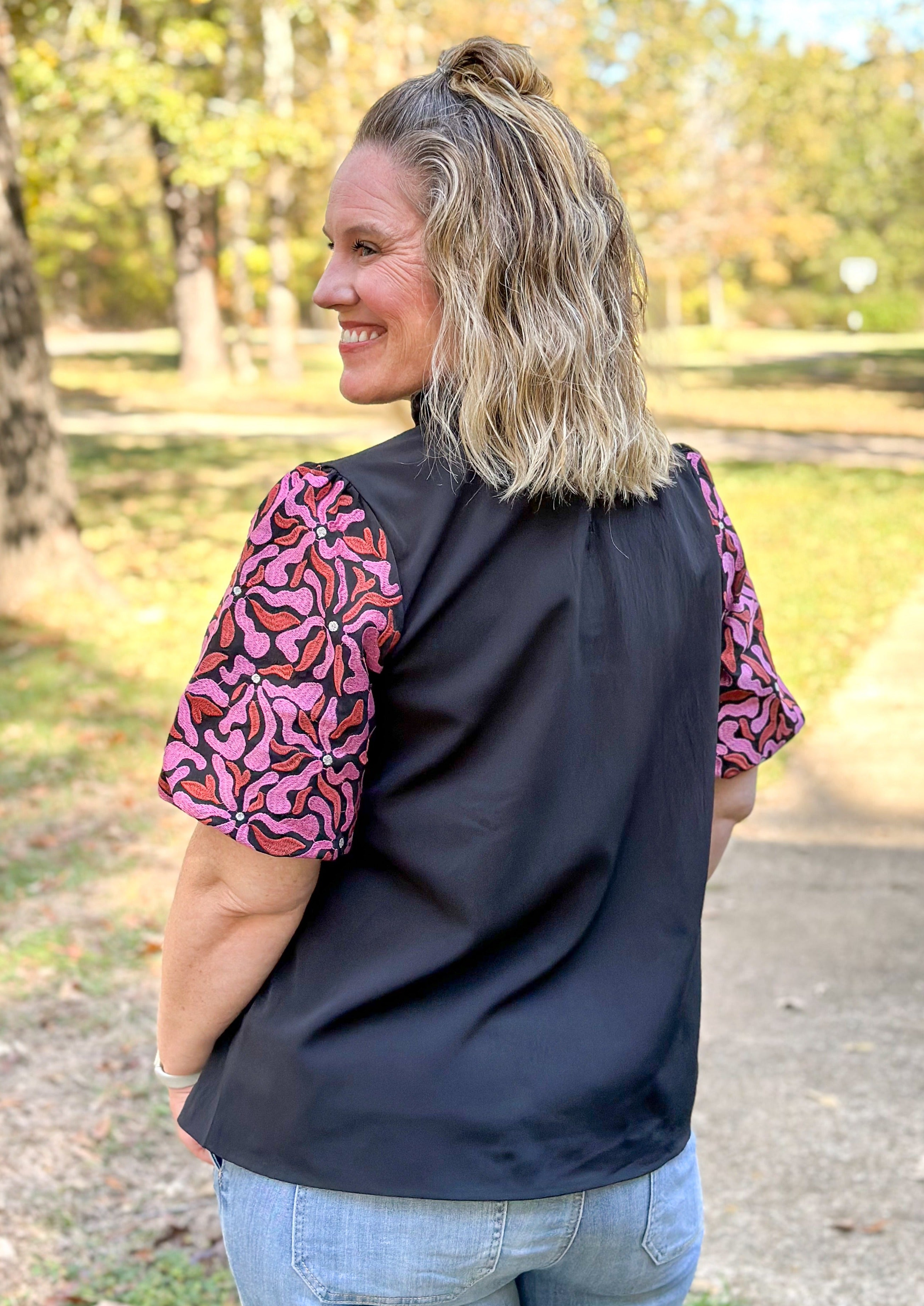 Black Embroidered Sleeve Top