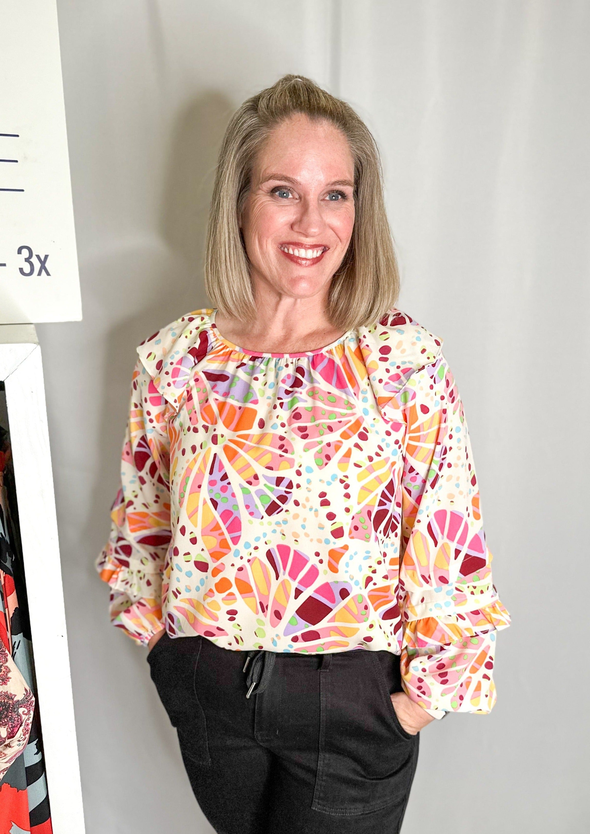 Abstract Long Ruffle Sleeve