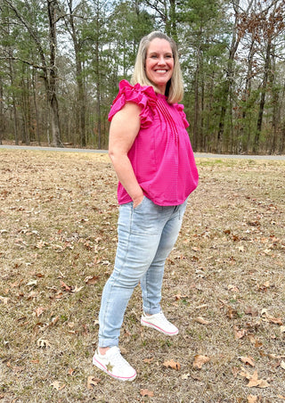 Judy Blue light blue stretchy denim joggers with button and zipper front closure, cuffs can be rolled or unrolled, drawstring waist, front and back pockets