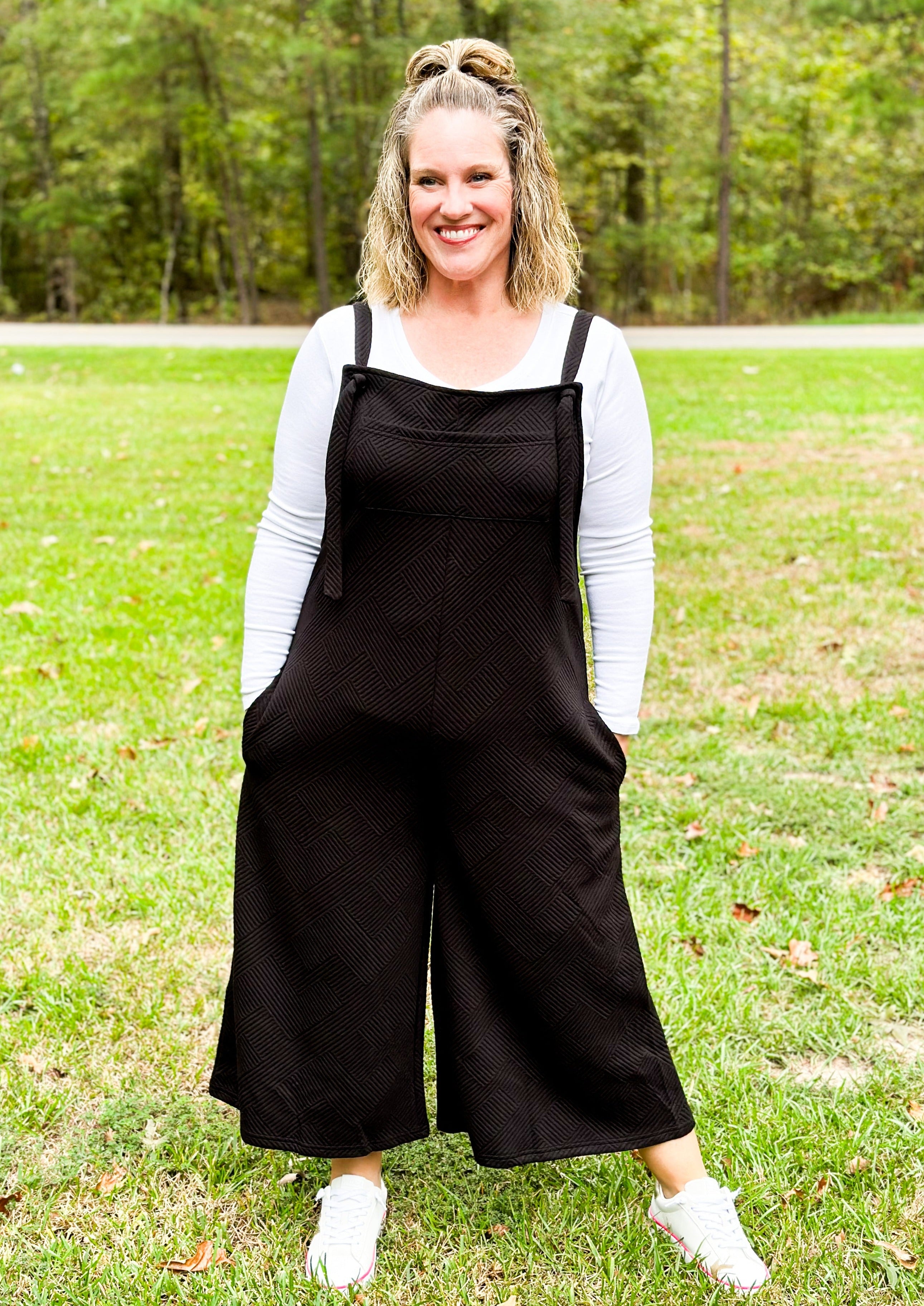 Black Textured Overalls w/Pockets