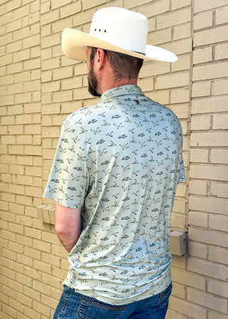 men's sage green flying duck performance polo shirt