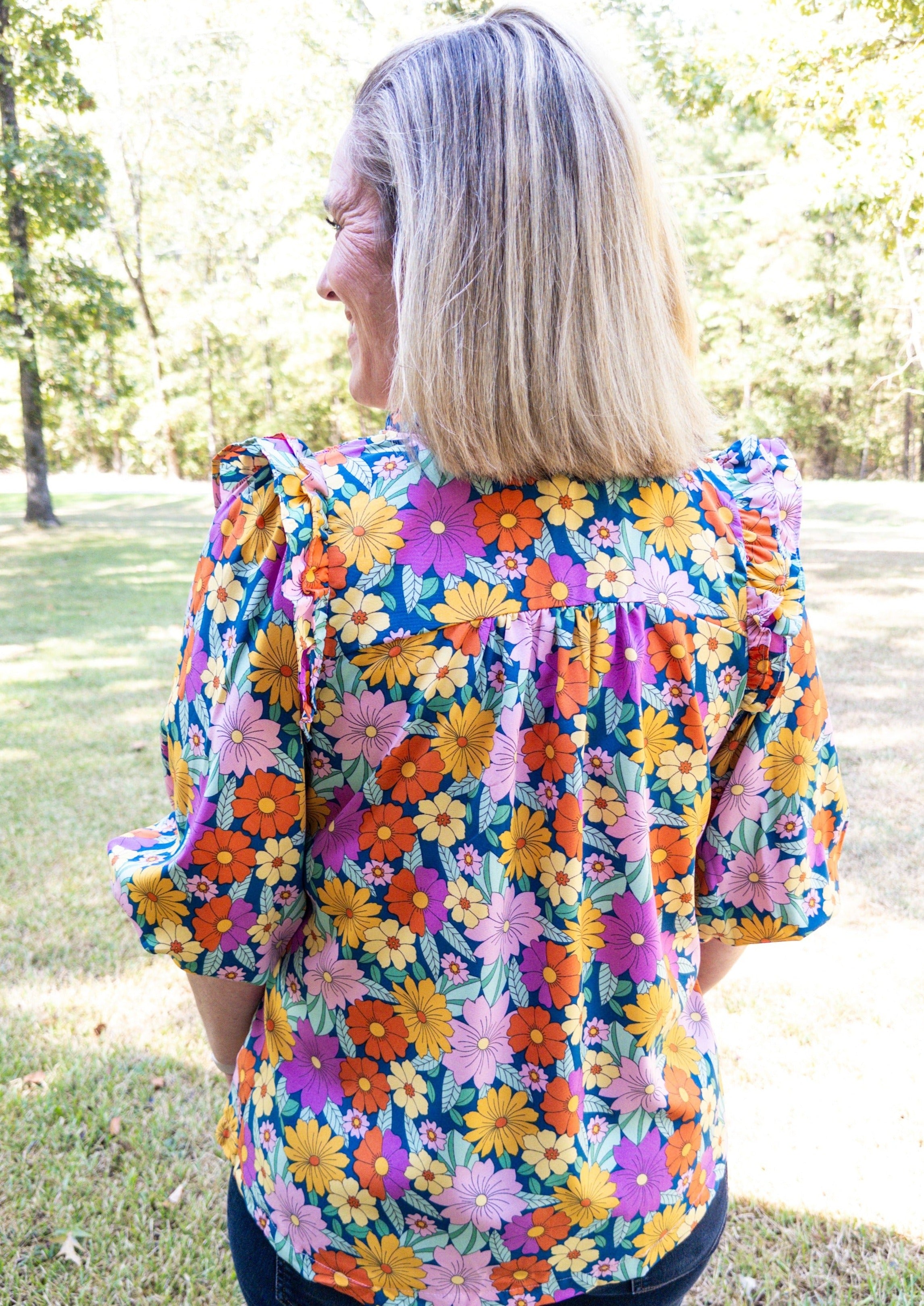 Teal Floral Top