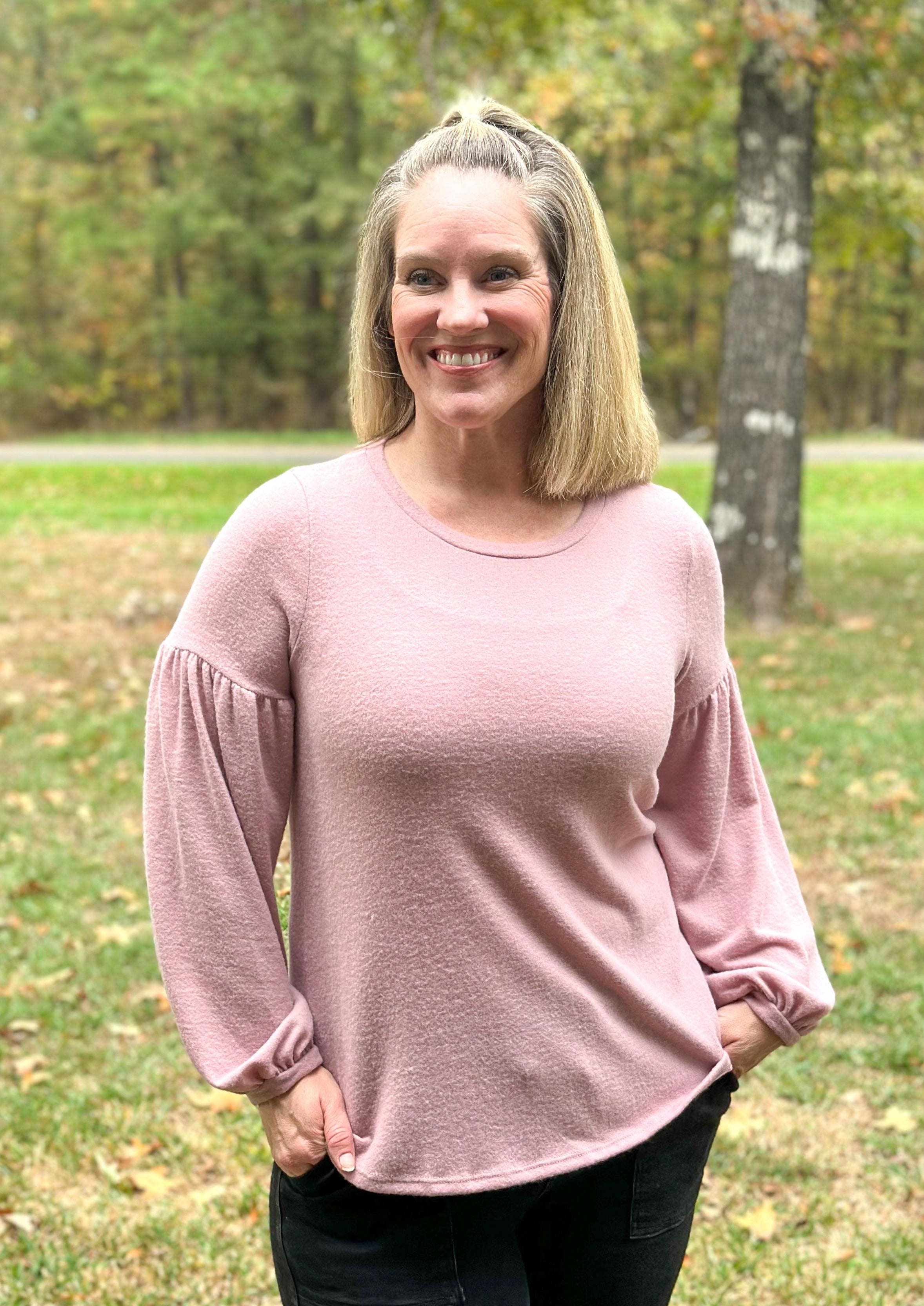 Balloon Long Sleeve Top - Dusty Pink