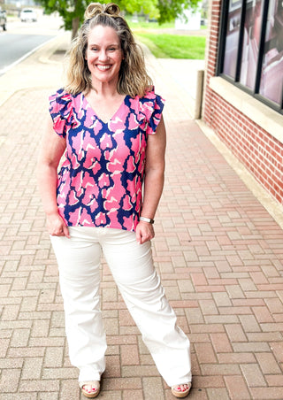 Judy Blue High White Waisted Wide Leg Jeans with braided waist detail in the front. - pockets in front and back