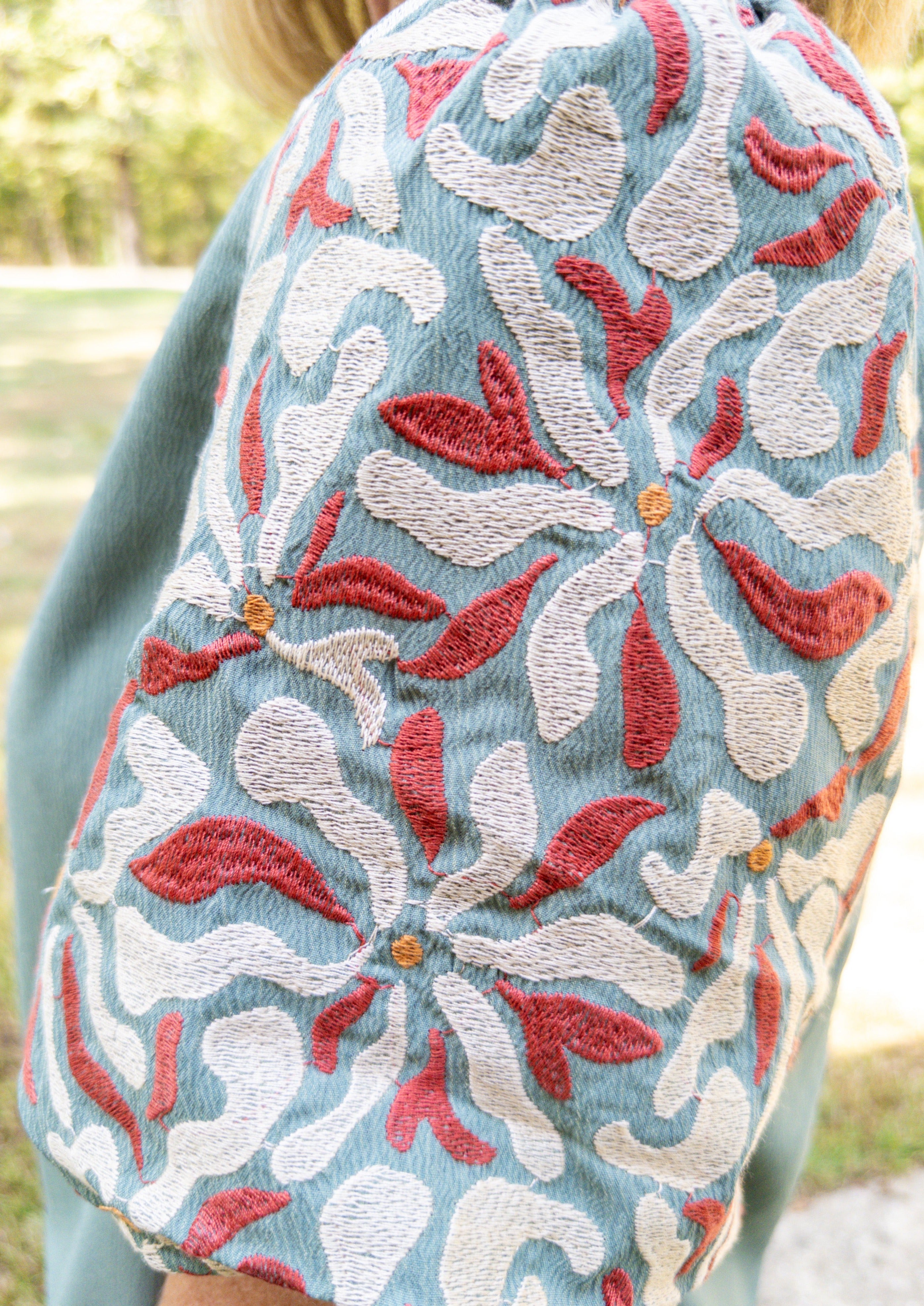 Sage Embroidered Sleeve Top