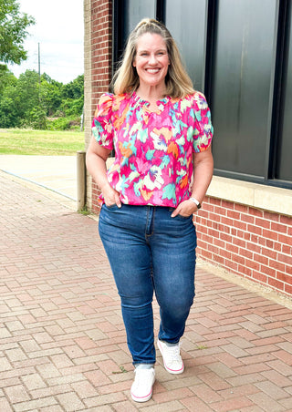 judy blue high waist cooling denim boyfriend cut jeans with button and zipper closure - cuffed hem that can be unrolled
