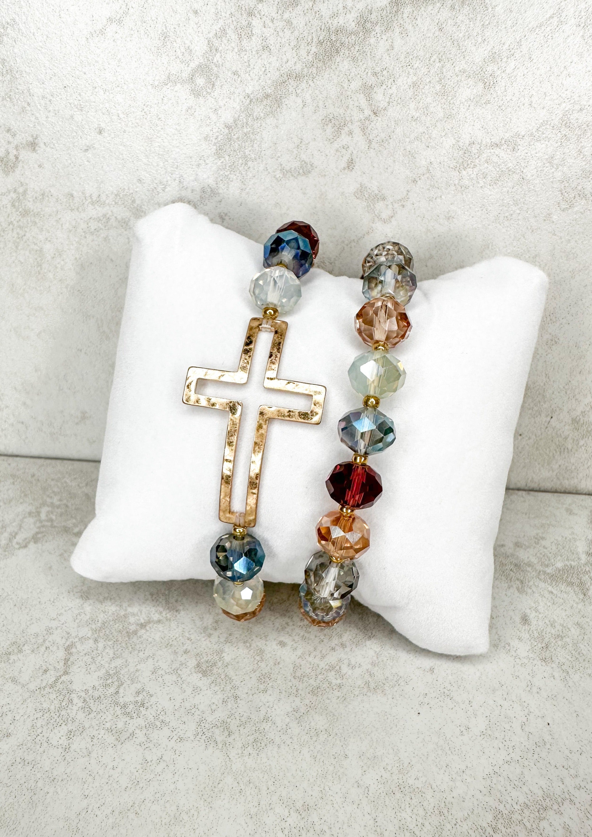 Multicolored Beaded Cross Bracelet