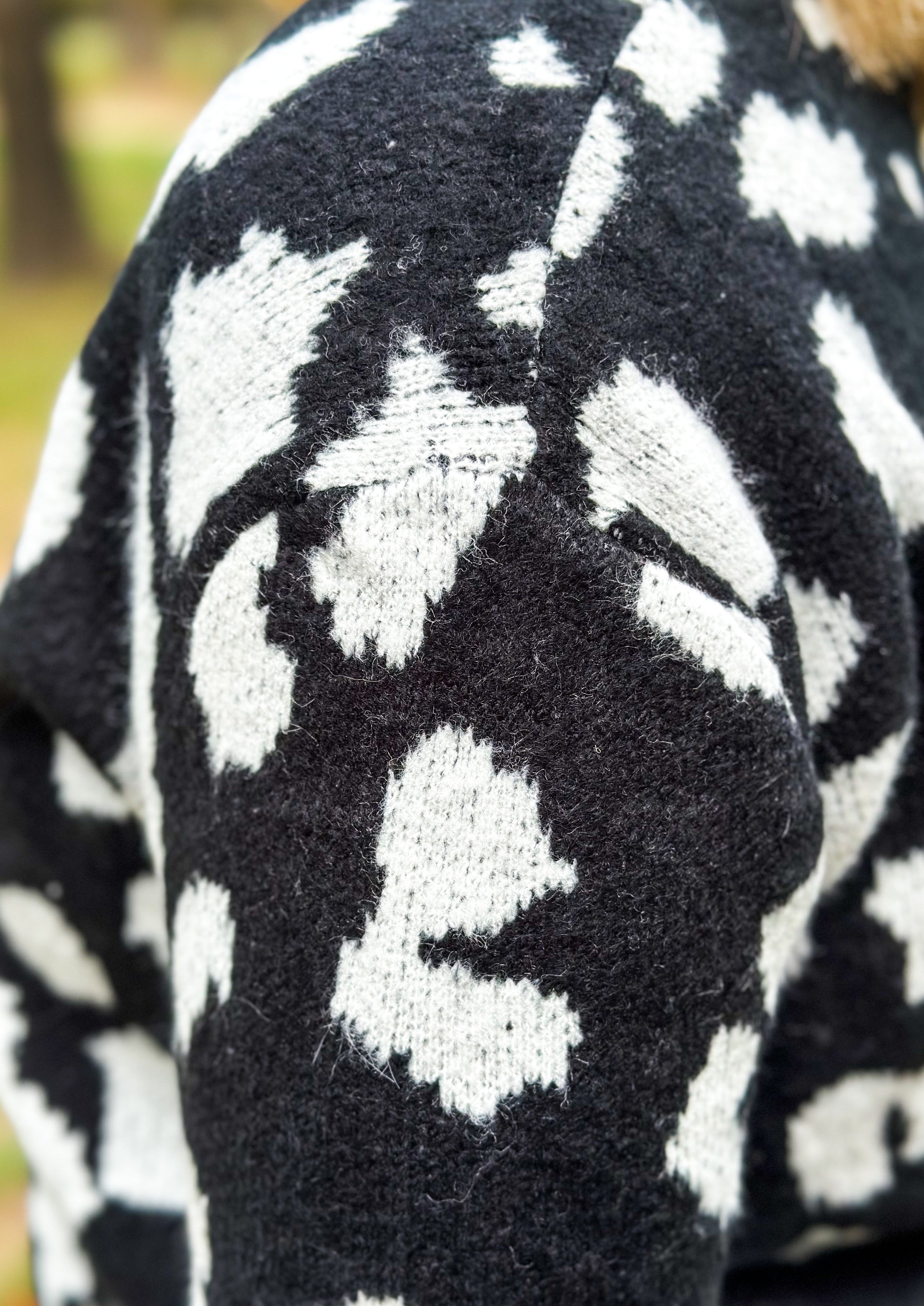 Black and White Leopard V-Neck Sweater