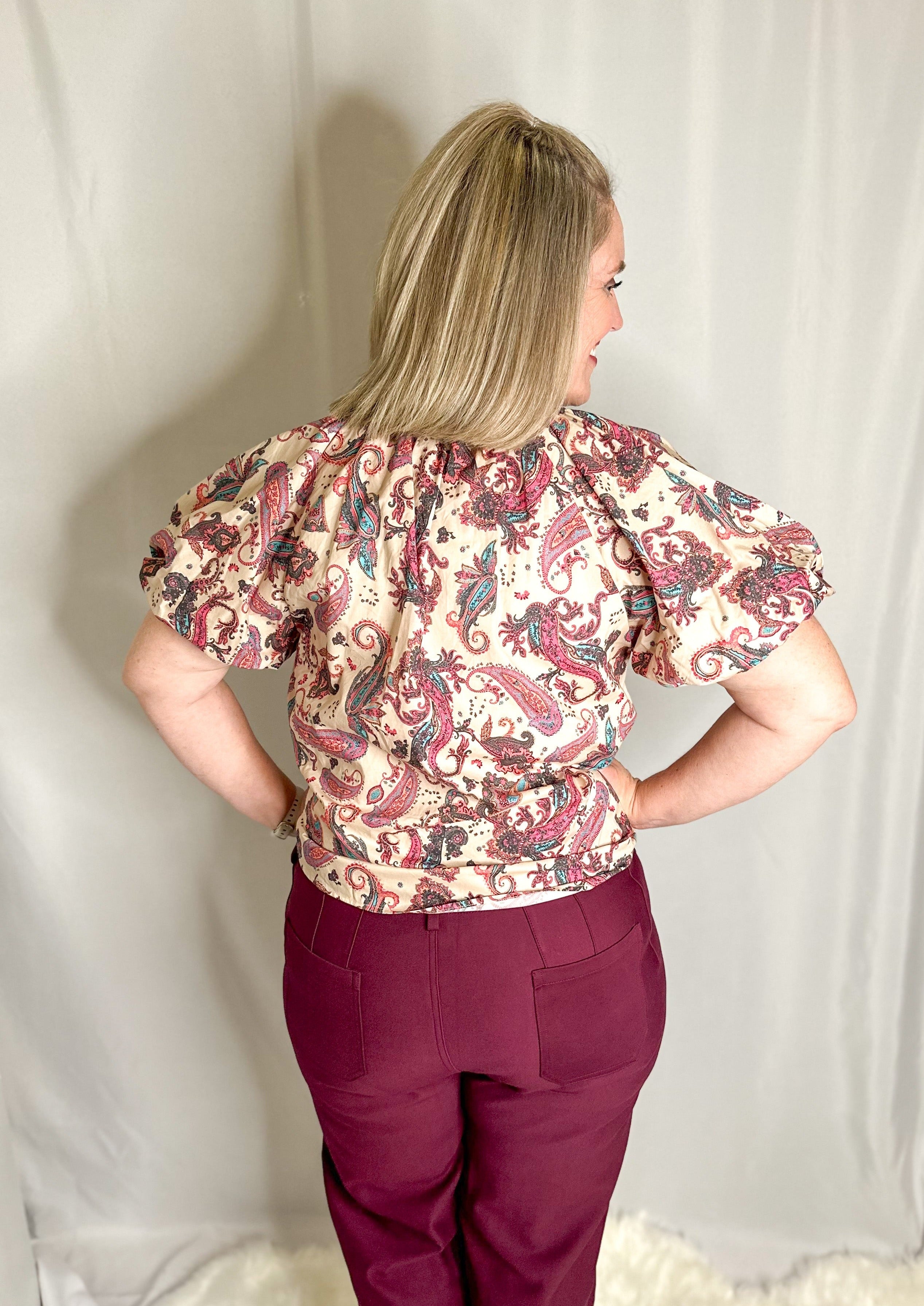 Back of the wine cropped pants showing two pockets.