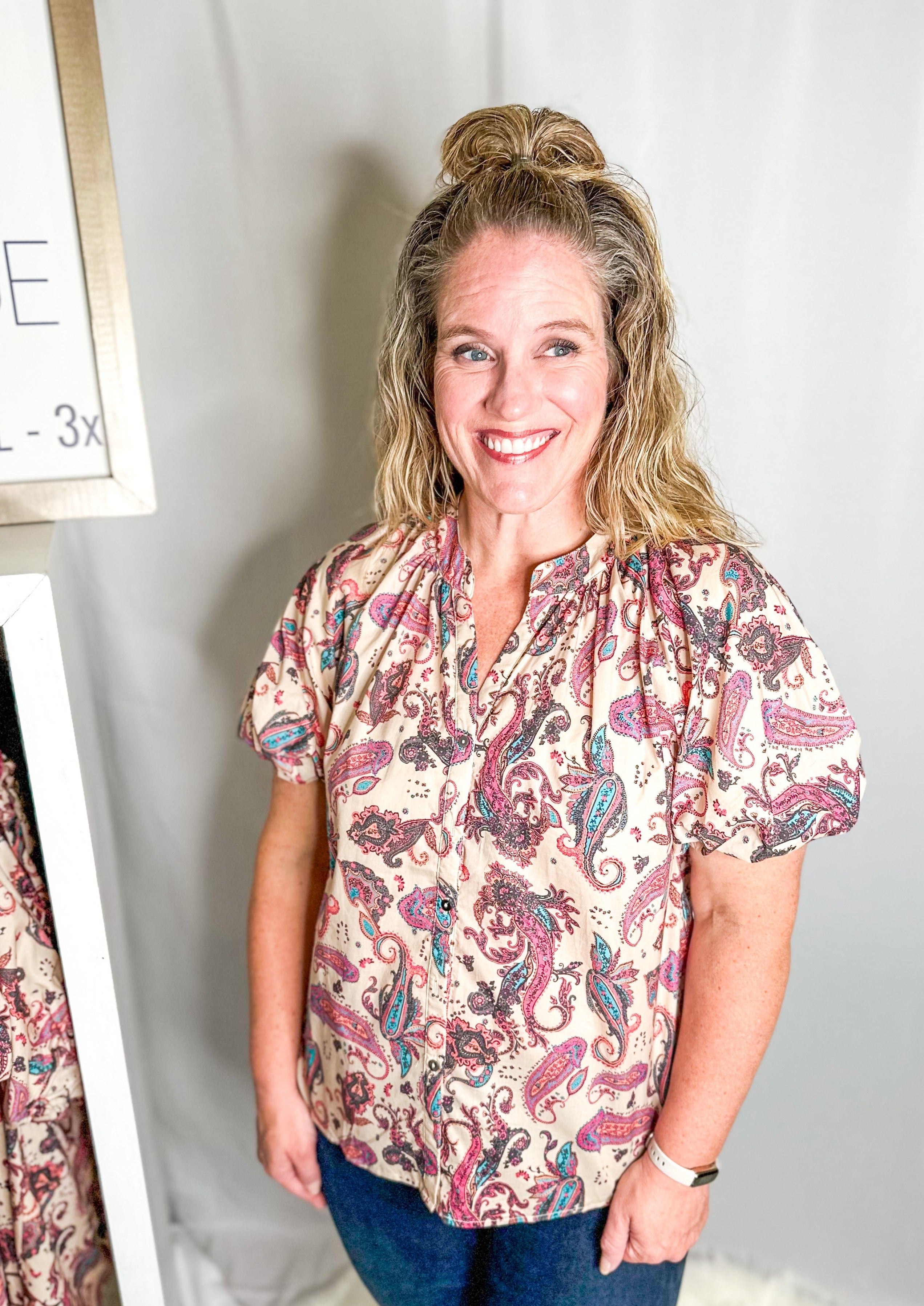 Taupe Paisley Button Up Blouse