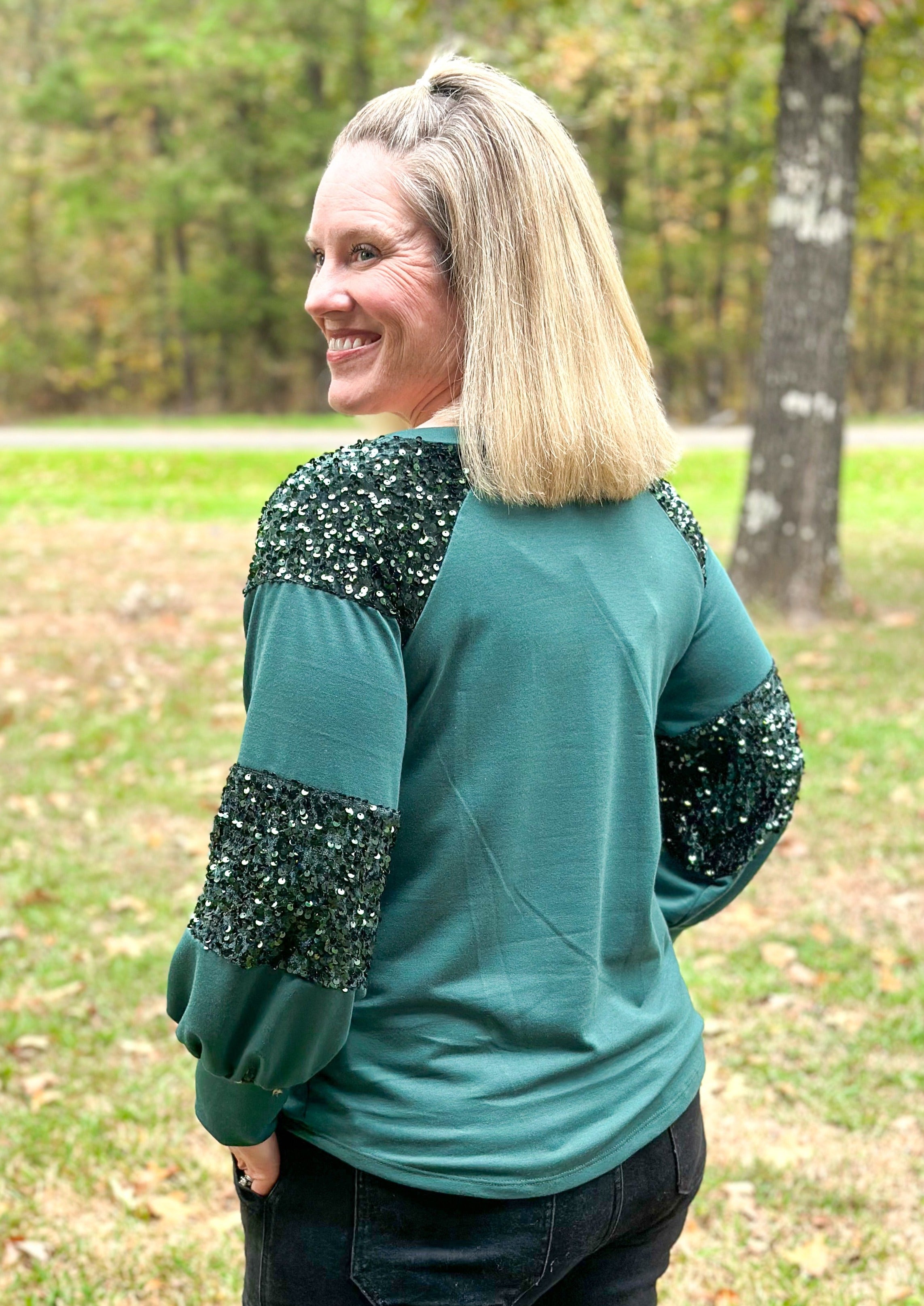 Sequin Long Sleeve - Hunter Green as