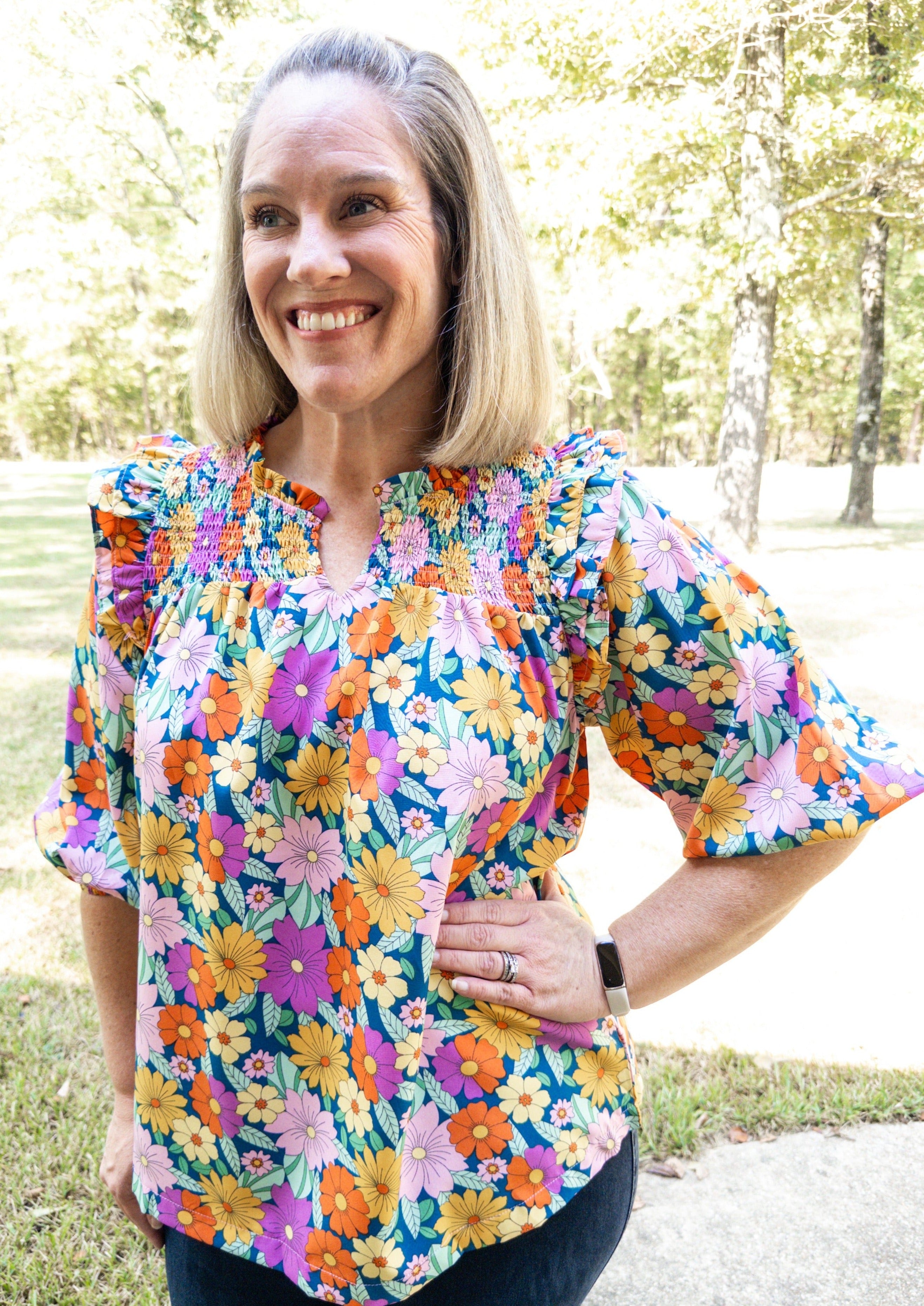 Teal Floral Top