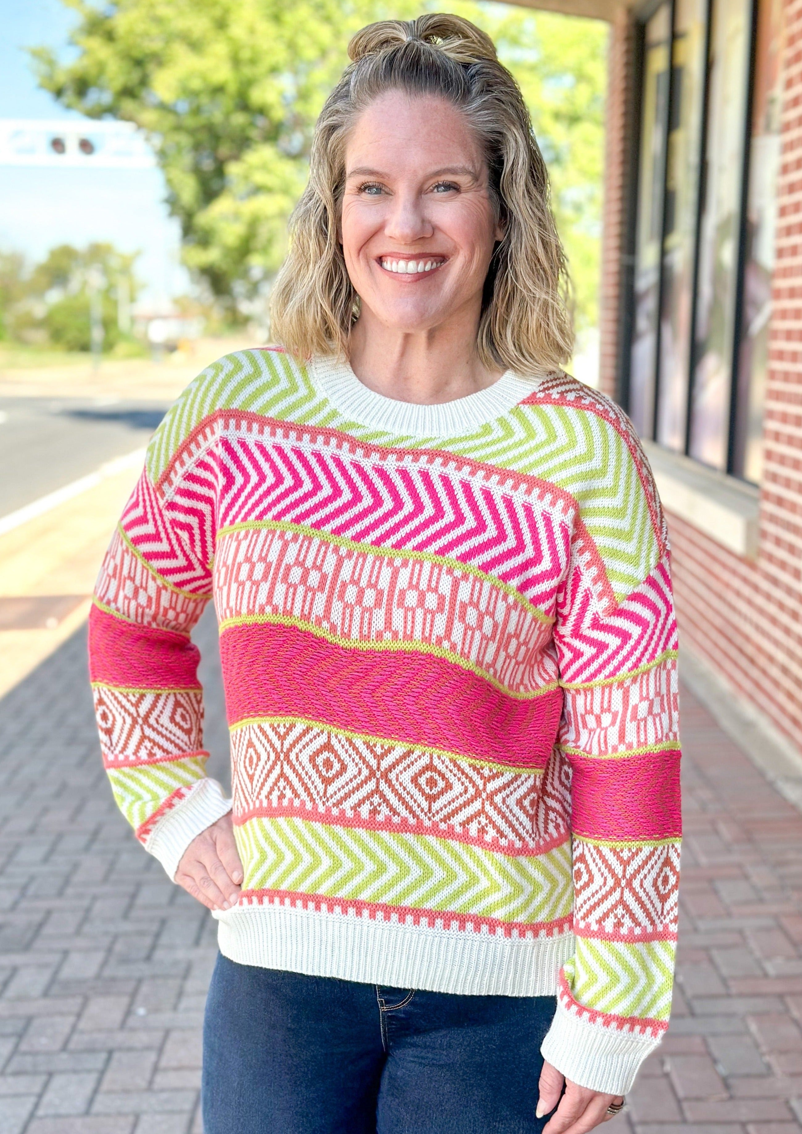 Mixed Print Pullover Sweater