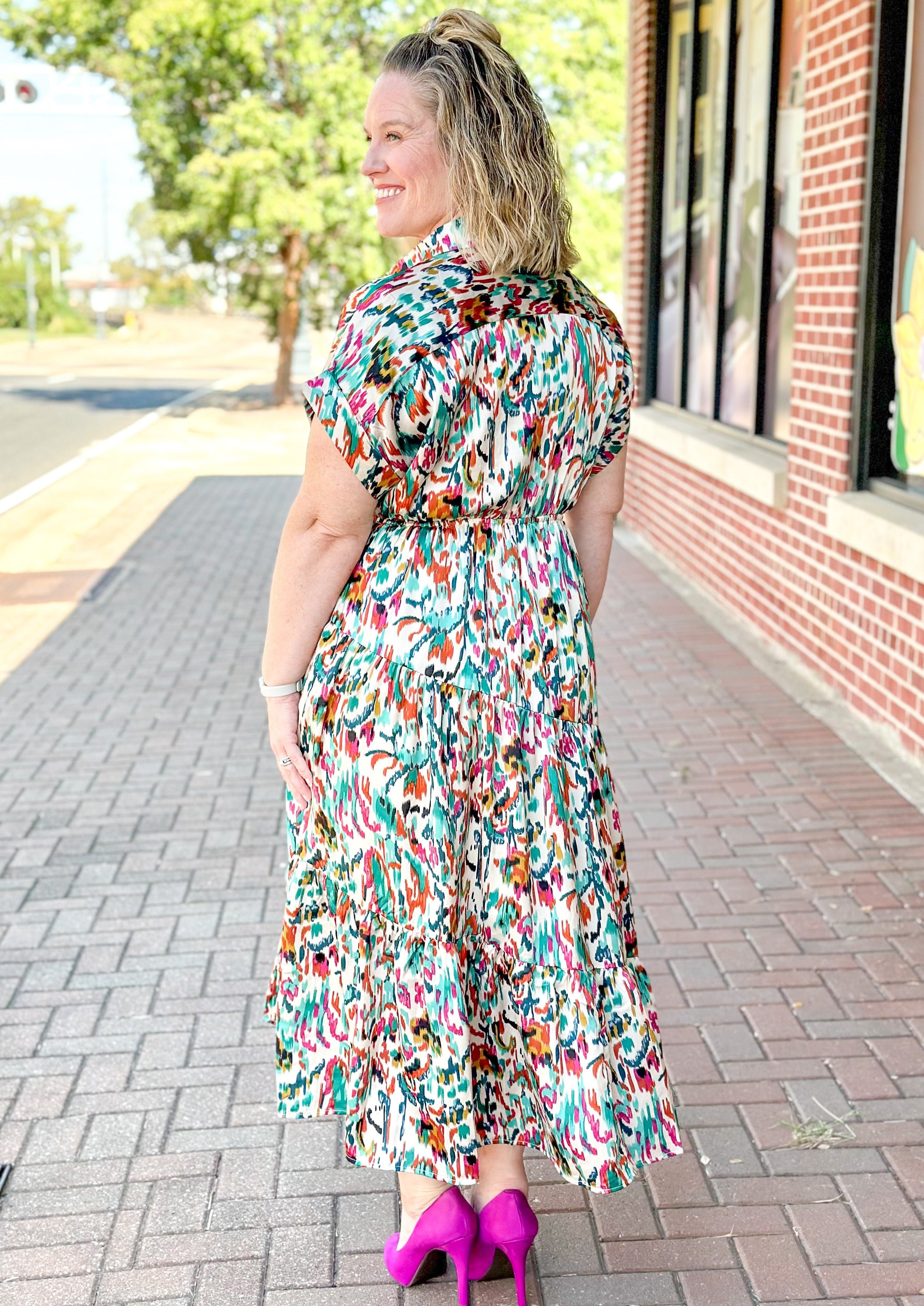 Multicolored Collared Tiered Maxi w/Pockets
