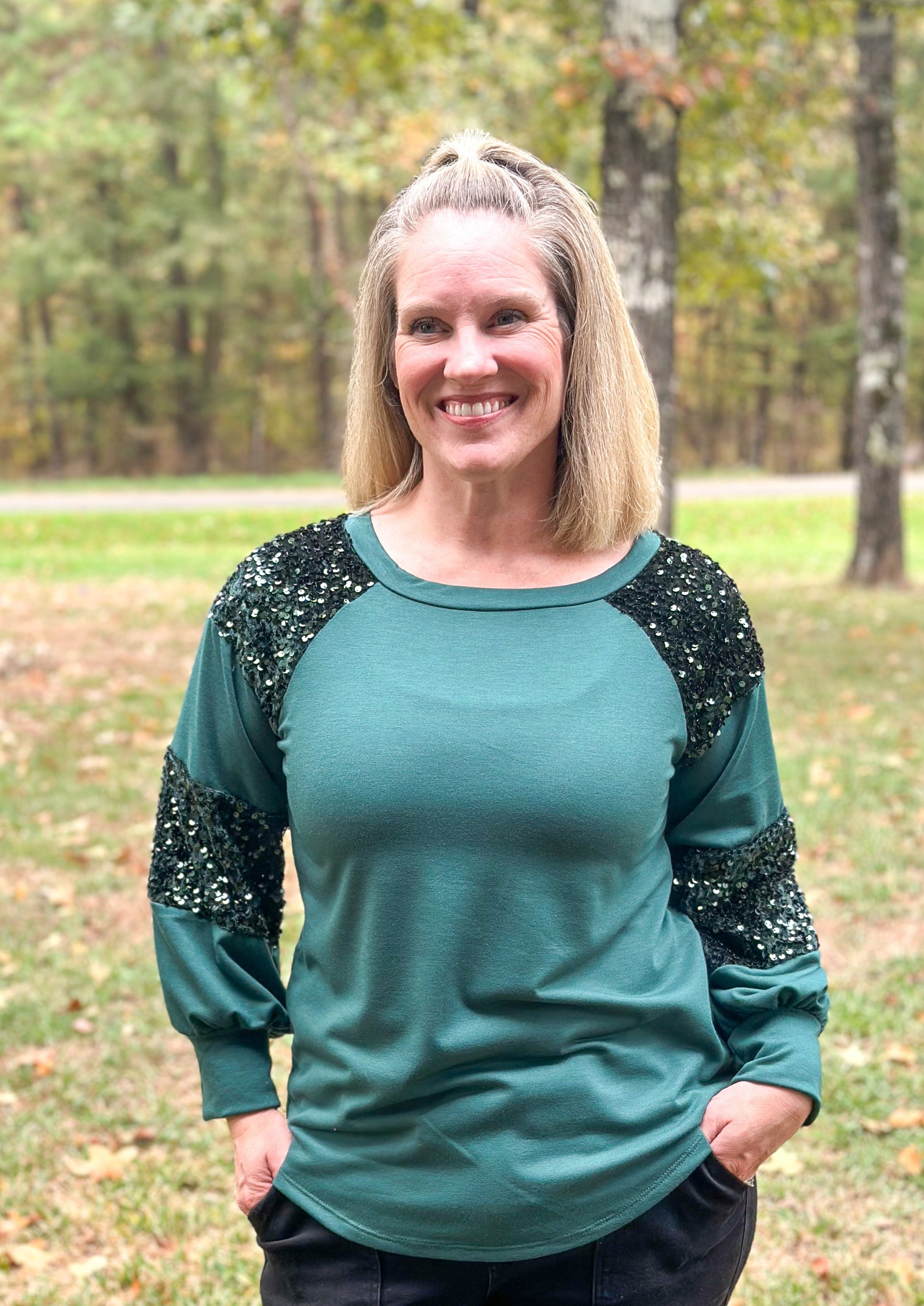 Sequin Long Sleeve - Hunter Green as