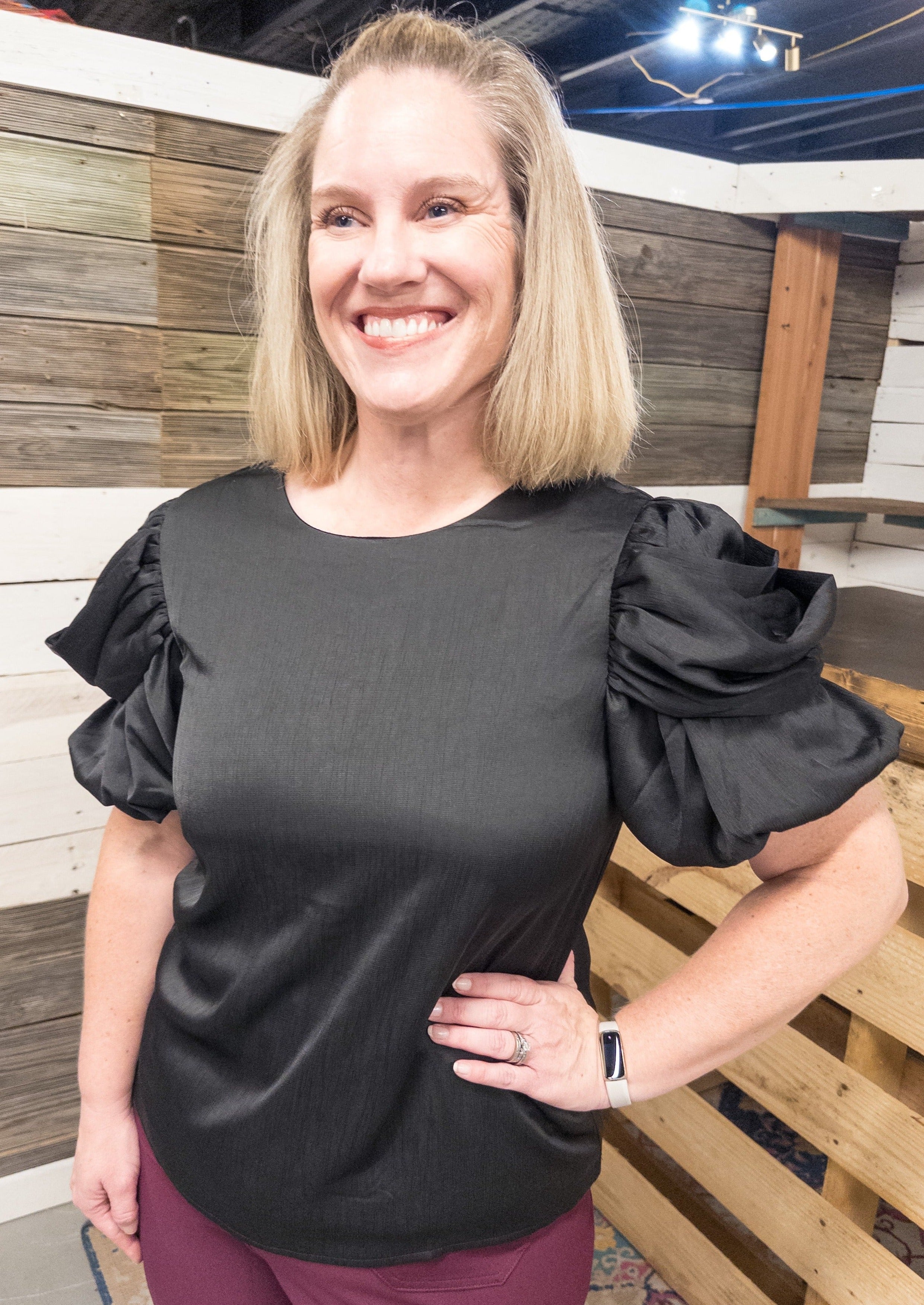Draped Sleeve Blouse - Black or Teal