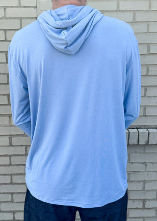men's performance hoodie with tie neck for hood - long sleeve - light blue