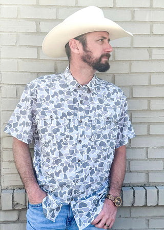 marsh camo button up short sleeve shirt w/2 front pockets