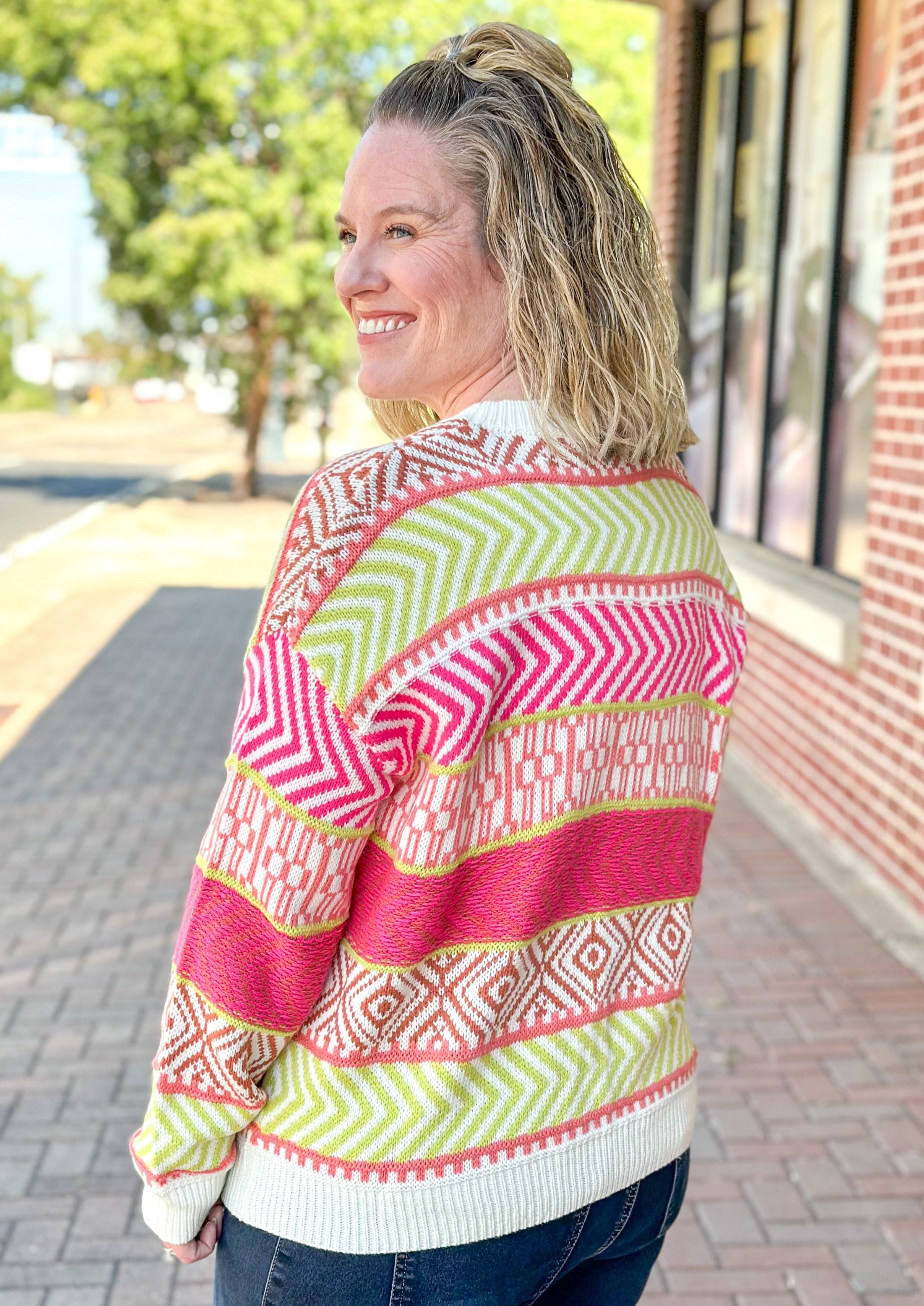 Mixed Print Pullover Sweater