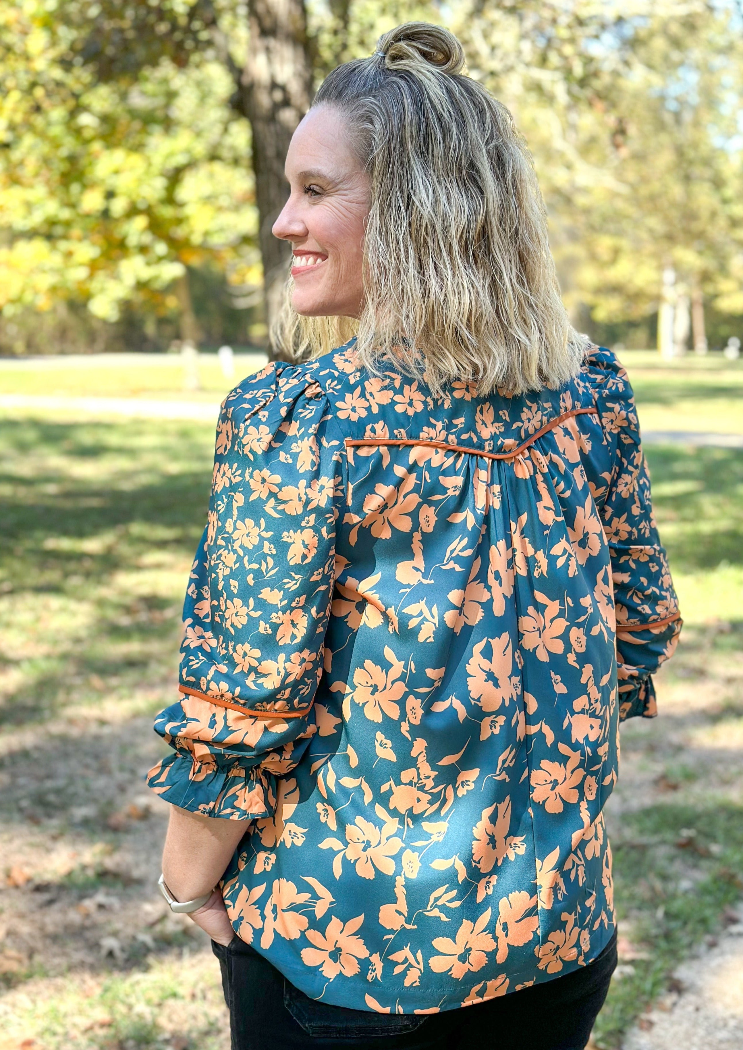 Teal and Orange Floral Top