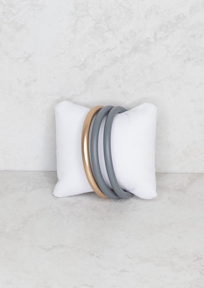 Charcoal & Gold Metal Bangle Bracelet