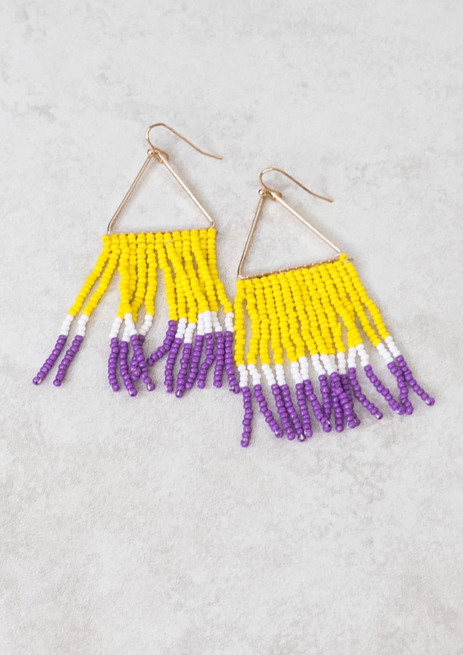 Purple and Gold Beaded Fish Hook Earrings