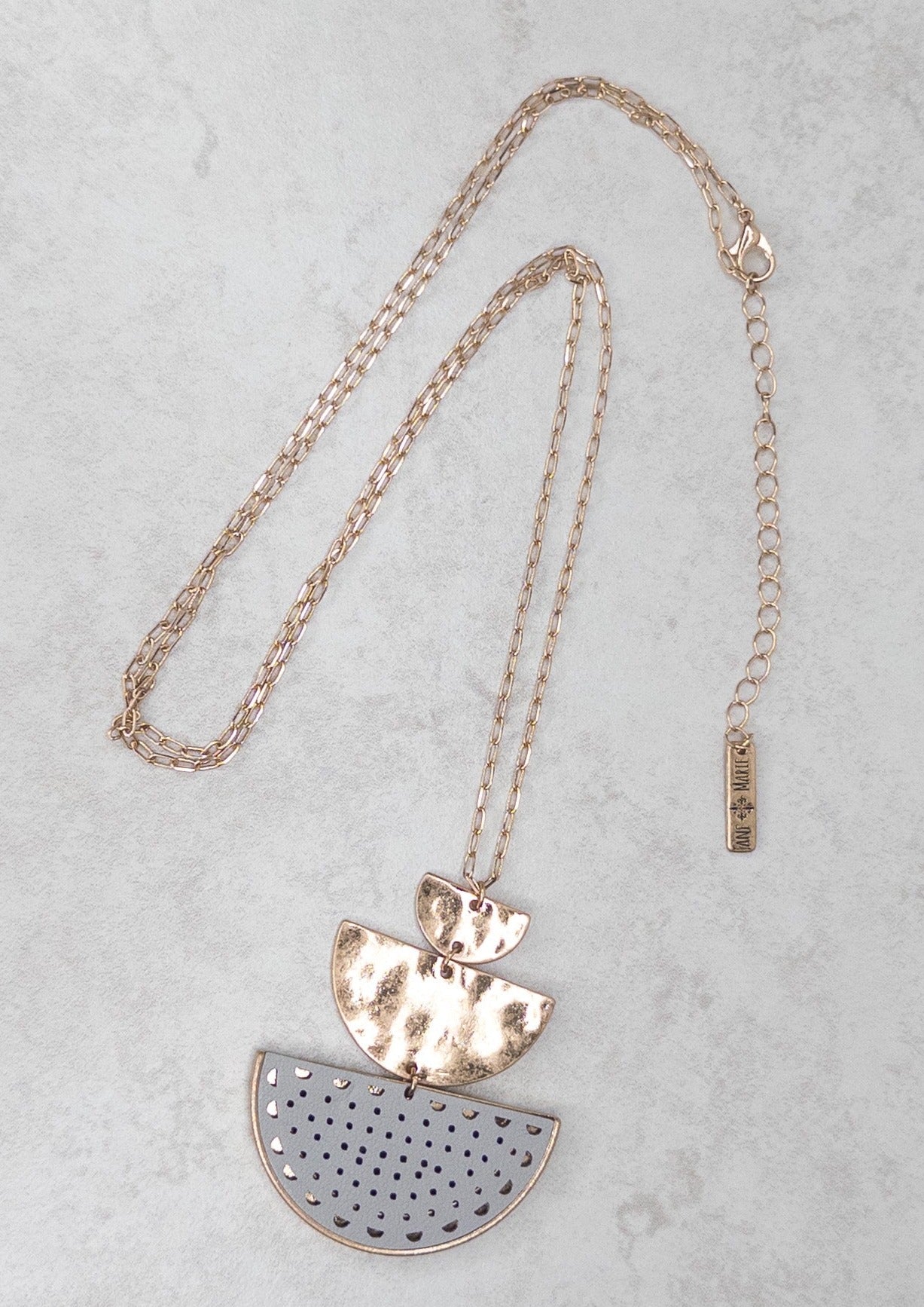 Gold and Gray Half Moon Pendant Necklace