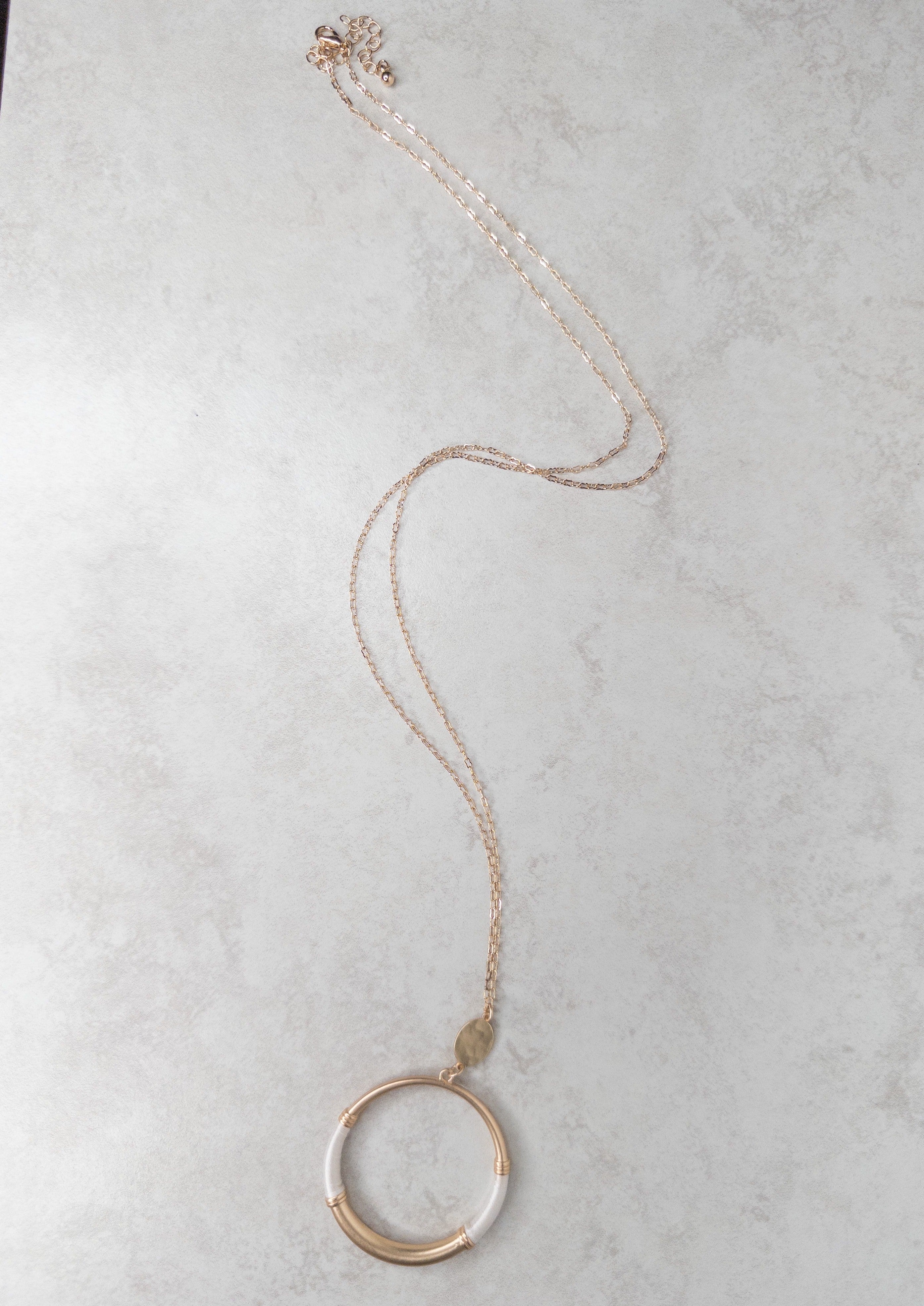 Gold and White Blue Circle Necklace