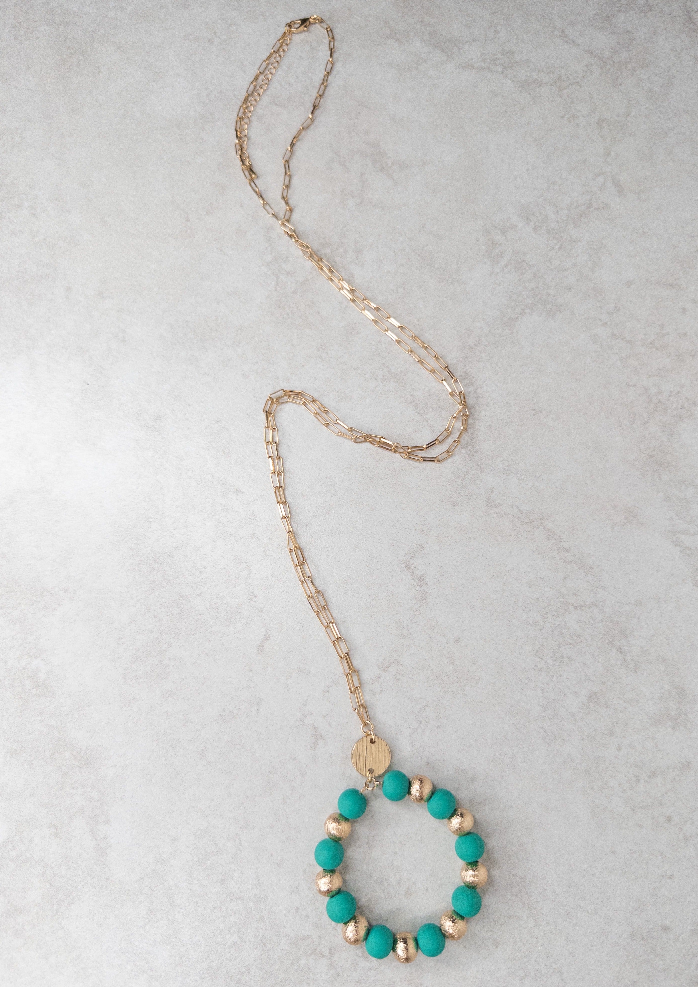 Green and Gold Bead Pendant Necklace