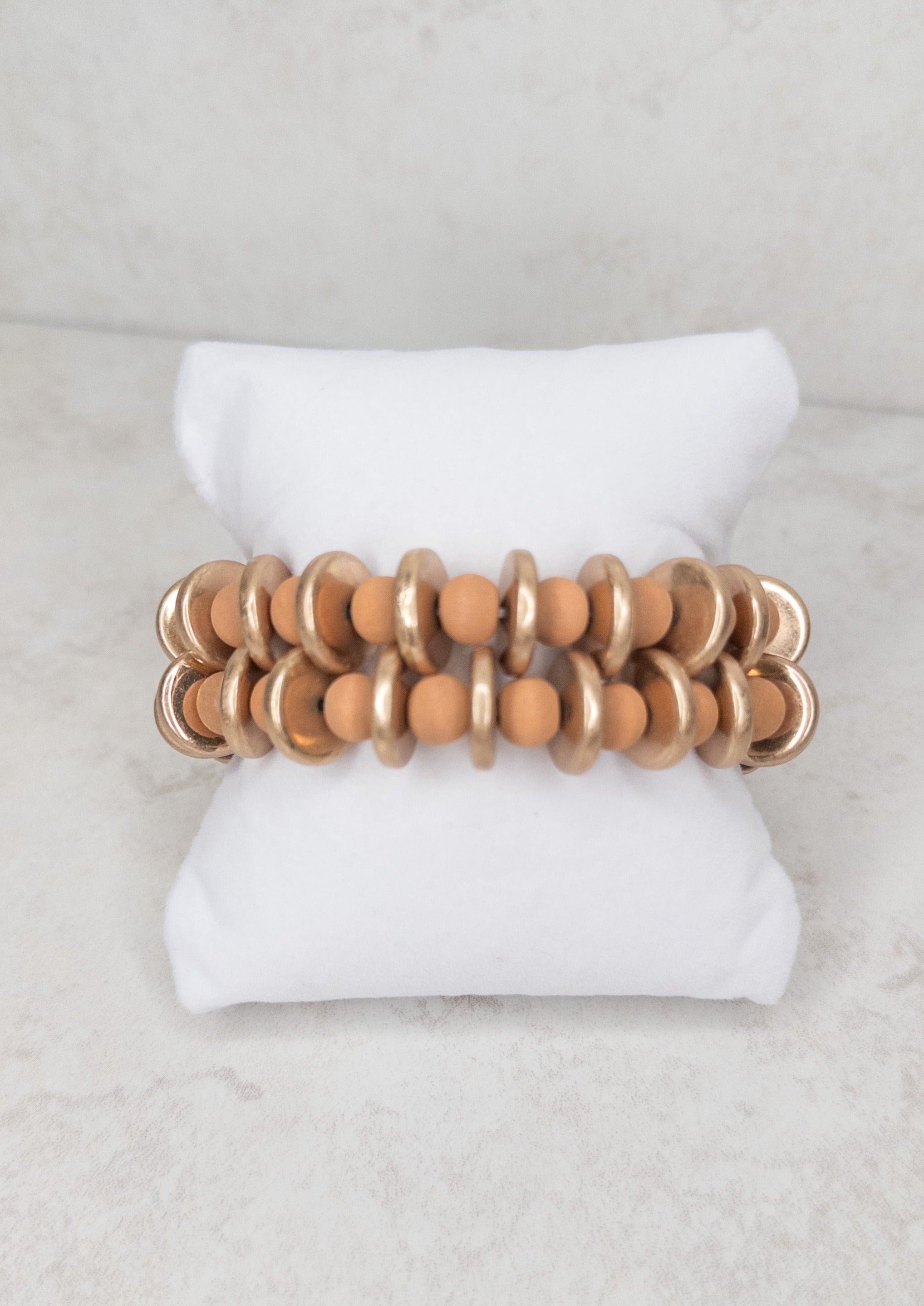 Brown Bead and Gold Bracelet Set