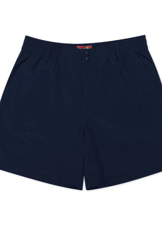 navy blue men's performance athletic shorts with double button and zipper closure - pockets - 7" inseam