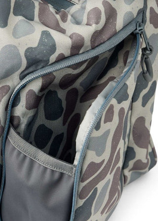 camo cooler bag with front and side pockets - detachable strap and 2 handles