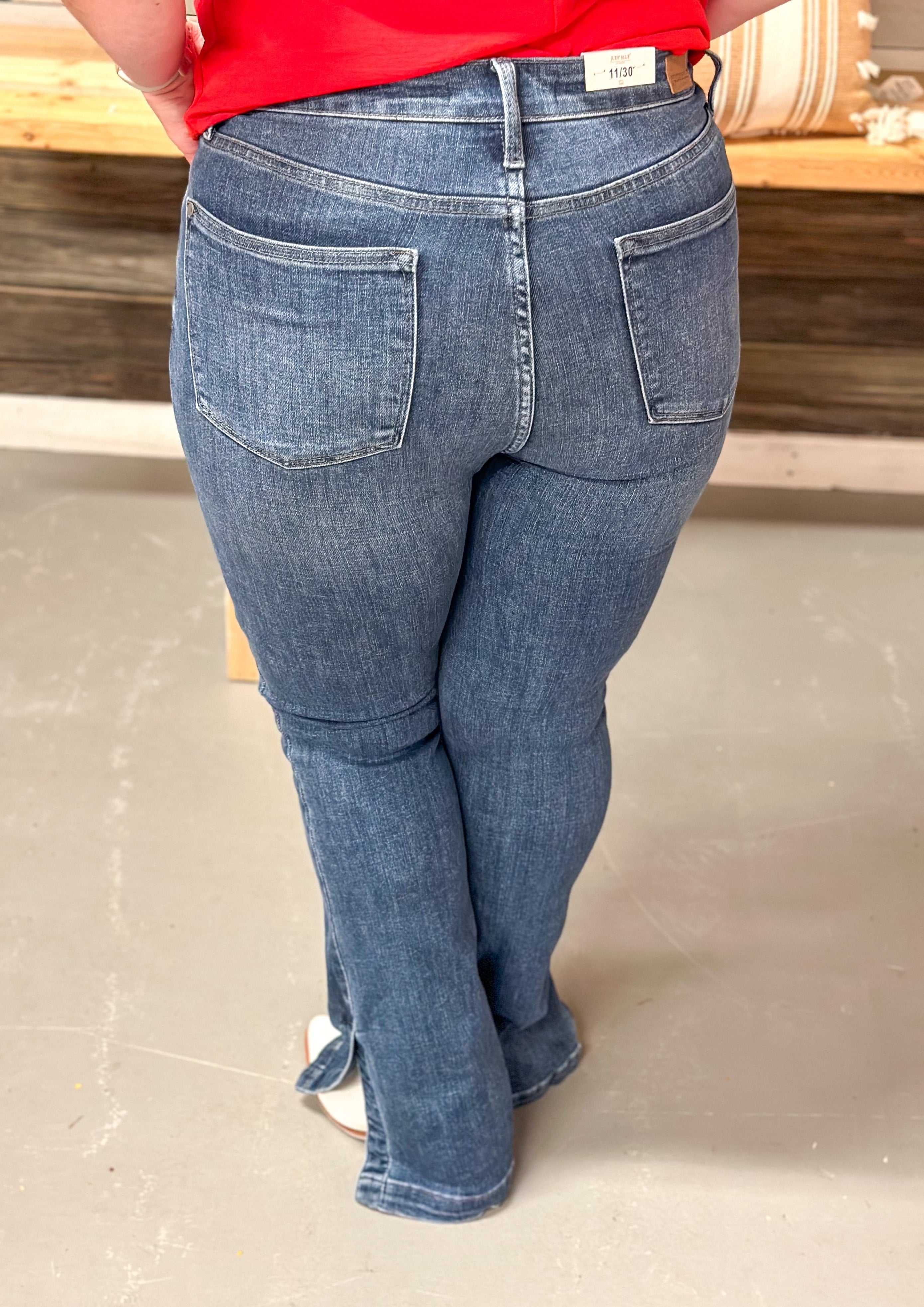 Judy Blue Non-Distressed Hi Rise Tummy Control with slit at the bottom of each leg size down one from department store size