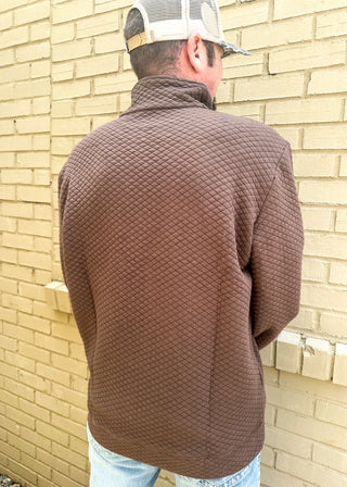 Men's brown quilted 1/4 zip long sleeve top