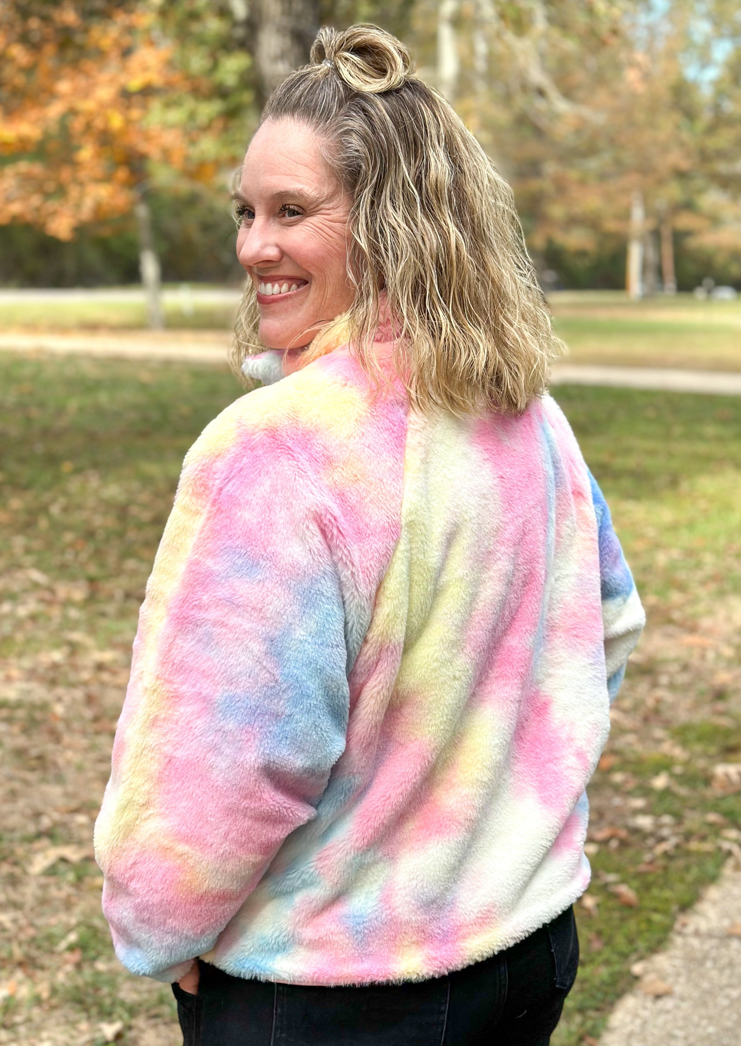 Tie-Dye Faux Fur Half Zip Sweater Pop