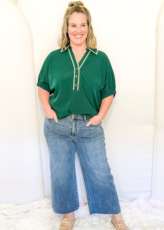 Judy Blue Jeans in a wide crop, raw hem.