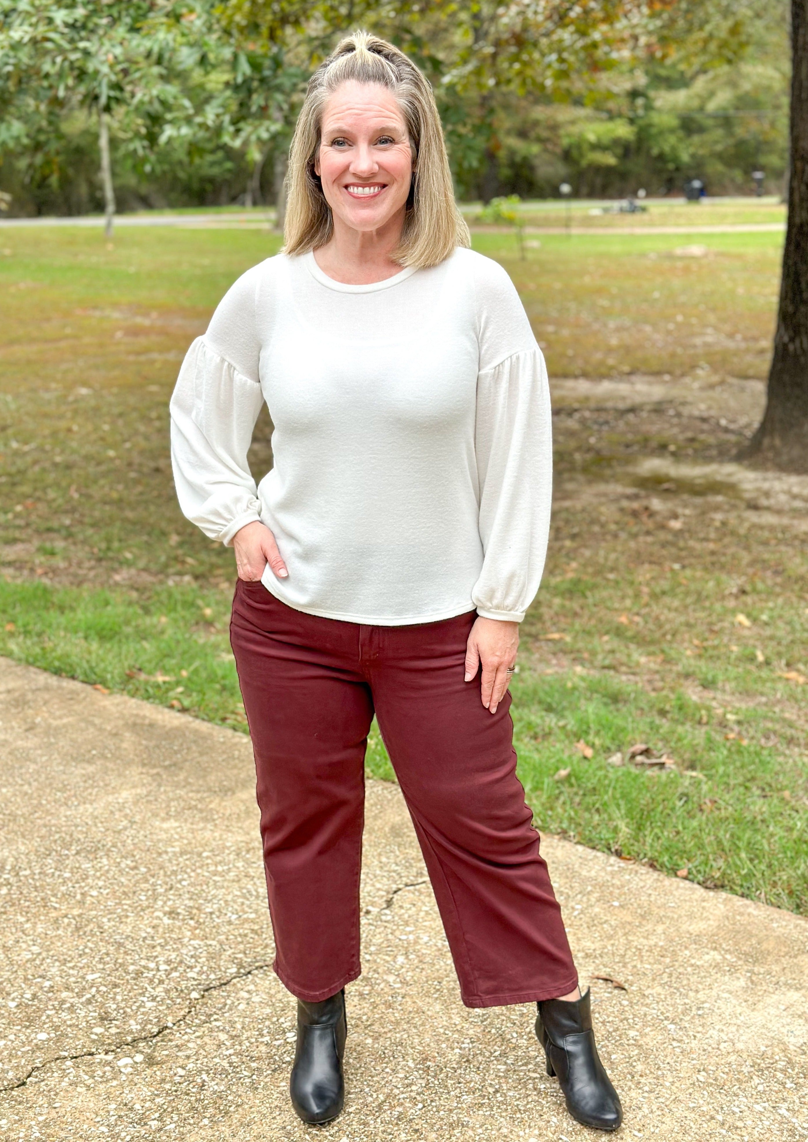 Judy Blue Tummy Control Wide Leg Crop Jeans - Oxblood