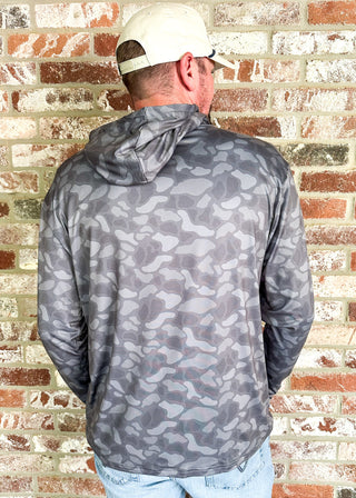 dark gray camo men's performance long sleeve hoodie