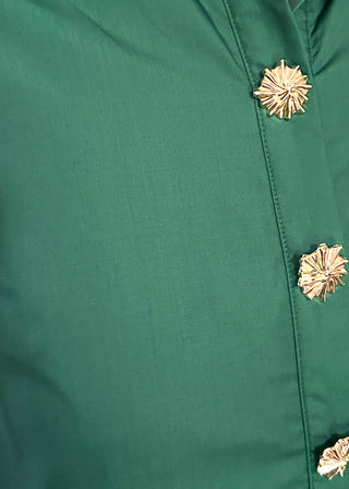 Close up of Hunter Green midi dress details.