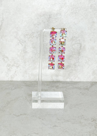 Pink Gemstone Drop Earrings - post back - 5 stones vertically