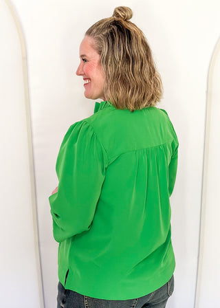 Women's ruffle collar blouse with 3/4 sleeve- in kelly green