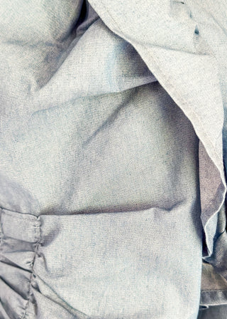 Chambray collared puff sleeve button up blouse