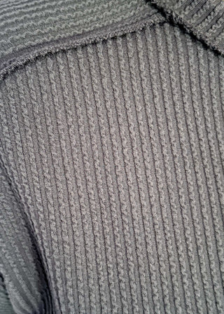 Close-up of a textured gray sweater