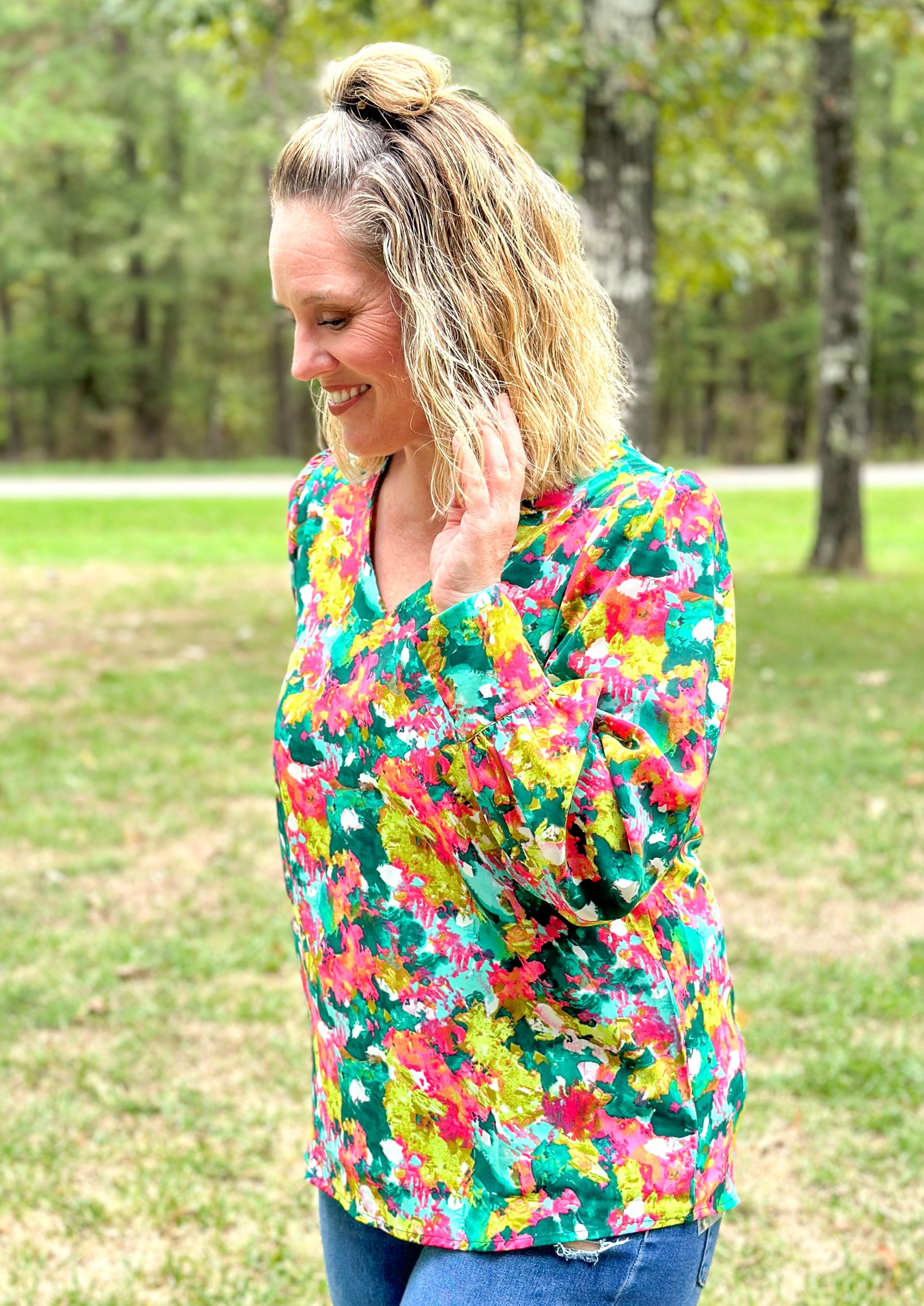 Hot Pink and Green Floral Long Sleeve