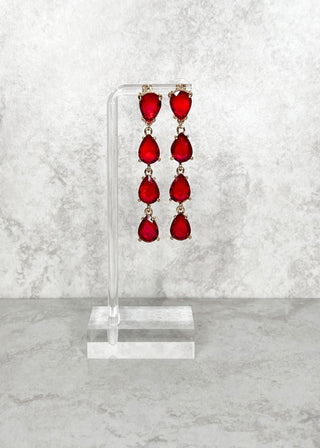 Quad Teardrop Dangle Earrings - Ruby Post Back
