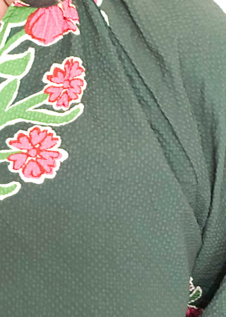  green blouse with floral embroidered print 