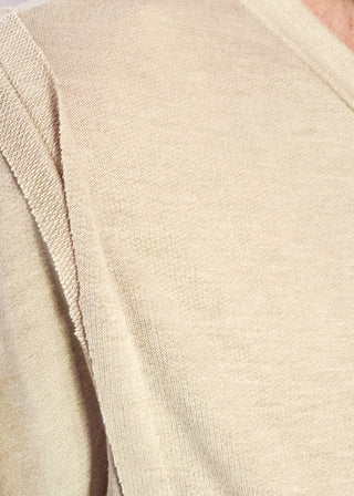 round neck oversized long sleeve with band cut edge detail with slits. 
